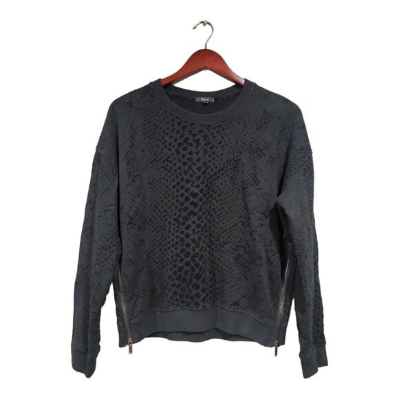Rails Marlo Flocked Cobra Print Sweatshirt Side Zips Crew Neck Black Size S - Picture 1 of 16